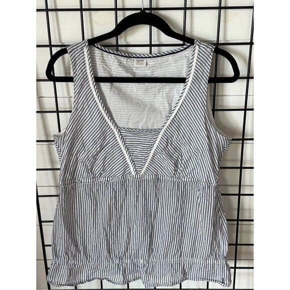 Esprit Striped Cotton Sleeveless Top Womens 10 Blue White Coastal Cottage Preppy - Picture 2 of 12